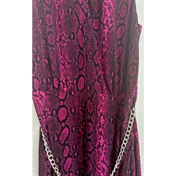 Michael Kors Women's Snakeskin-Print Chain-Belt Sleeveless Midi Dress Fuchsia S - Picture 9 of 15